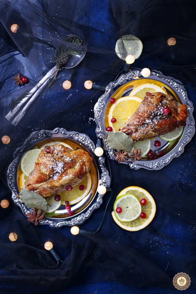 Roasted turkey drumsticks with oranges and anise